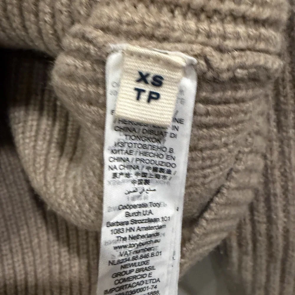 Tory Burch Sport Merino Wool Ribbed Tan Sweater XS Luxury